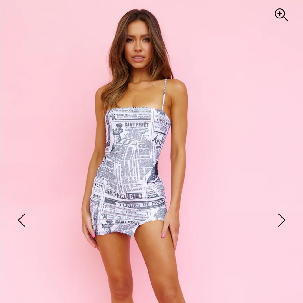 Hello Molly Newspaper Print Mini Dress Black & White